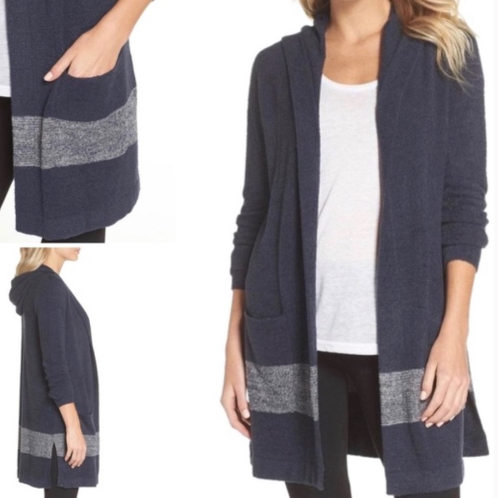 Barefoot Dreams Blue Coastal Hooded Robe Cardigan